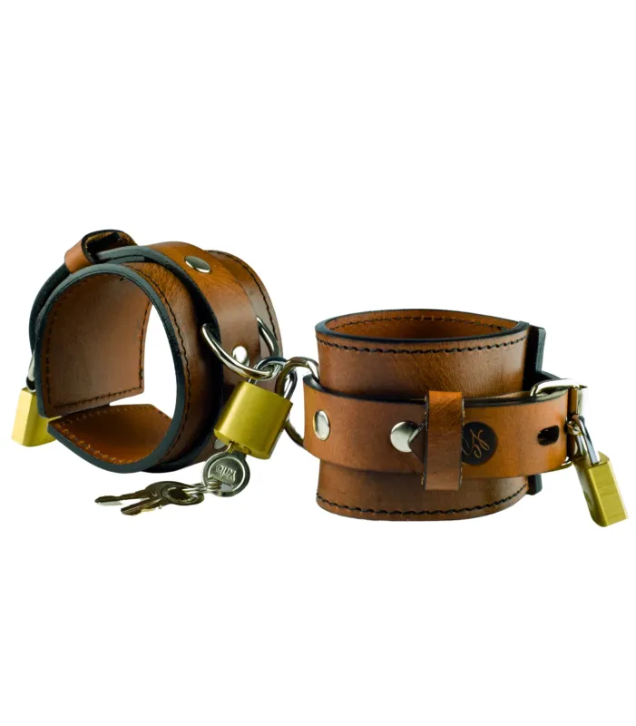 Menottes érotiques en cuir BDSM pour les mains Double Black